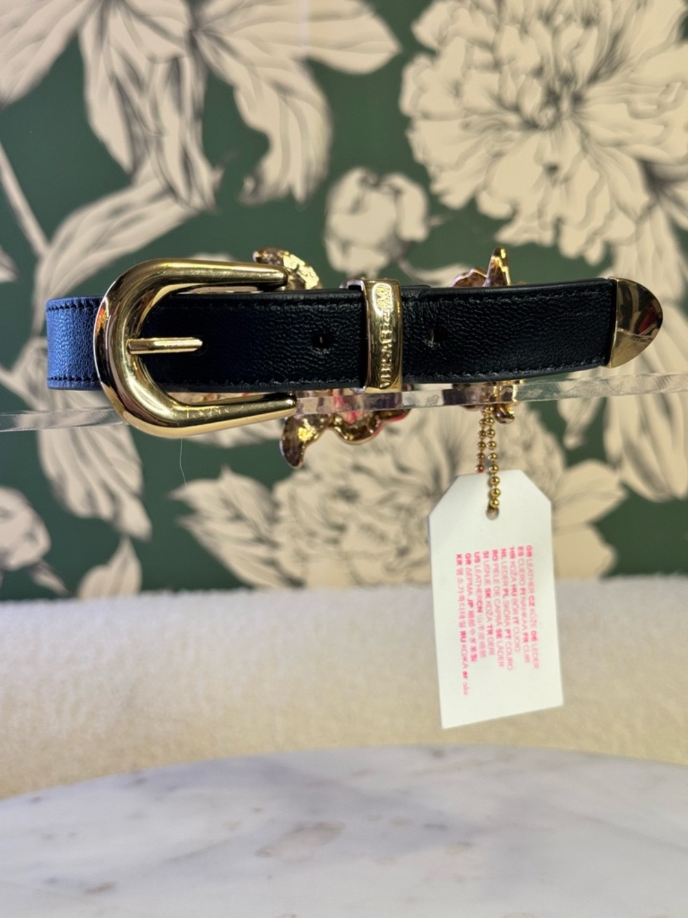 Versace for H&M Black Belt with Gold Floral Statement Buckle - Picture 7 of 12